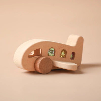 Montessori Wooden Plane Toy with Glass Beads for Kids