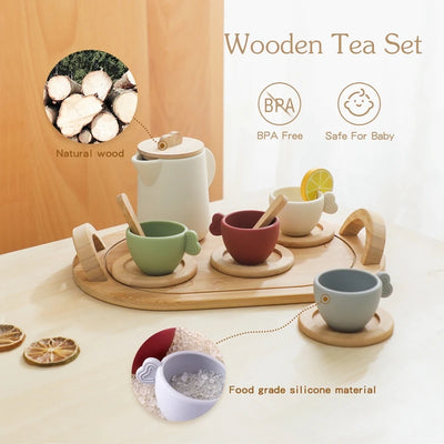 Baby Play House Afternoon Tea Set Wooden Coffee Machine Toy