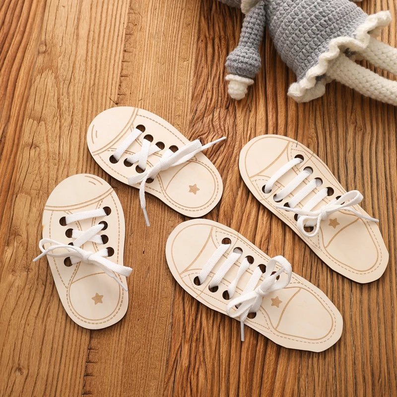 Wooden Lacing Shoe Toy for Learning to Tie Laces"