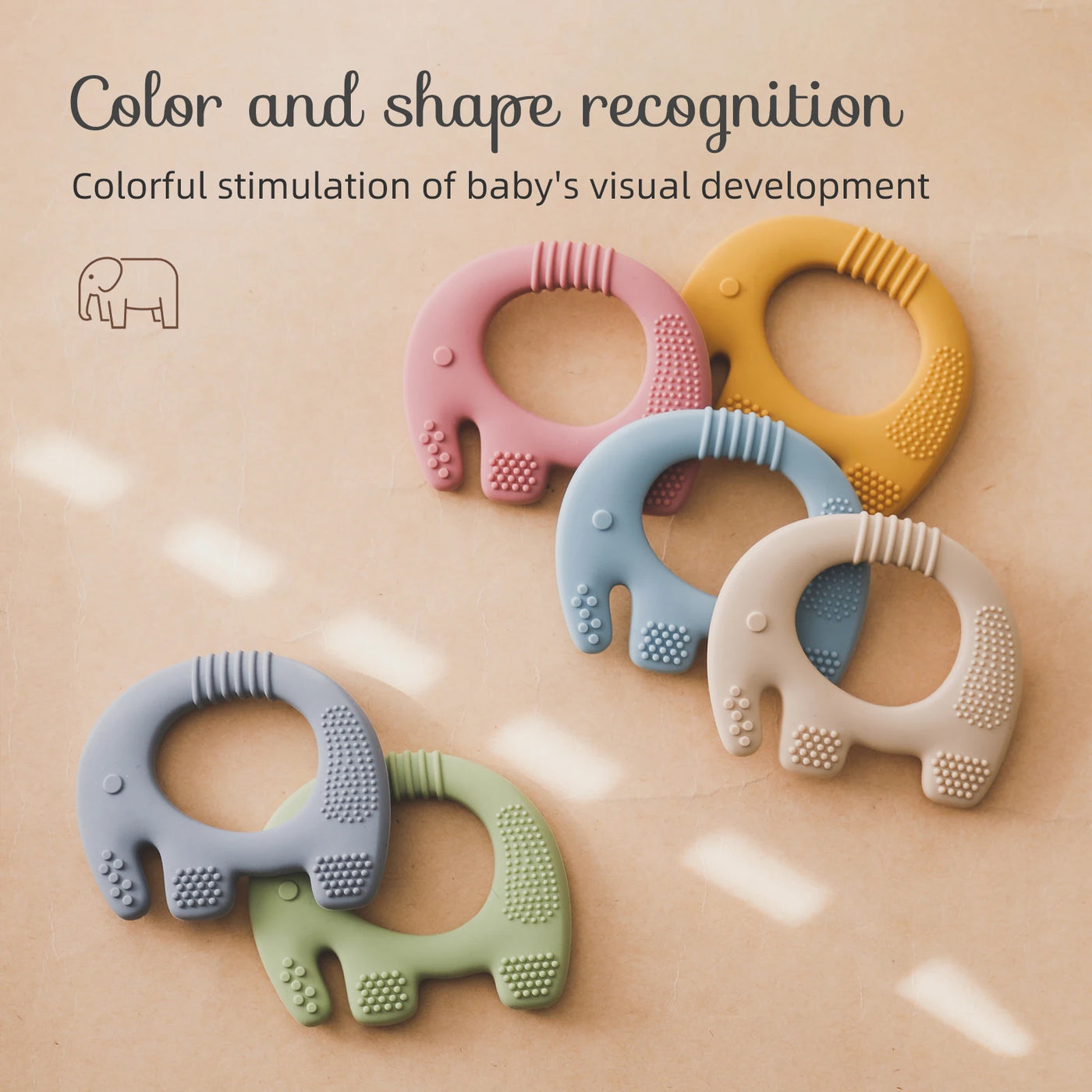 Baby Teether Elephant Toy & Rattle BPA-Free Silicone for 0-12 Months