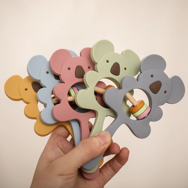 Silicone Koala & Elephant Teether Rattles BPA Free Baby Toys