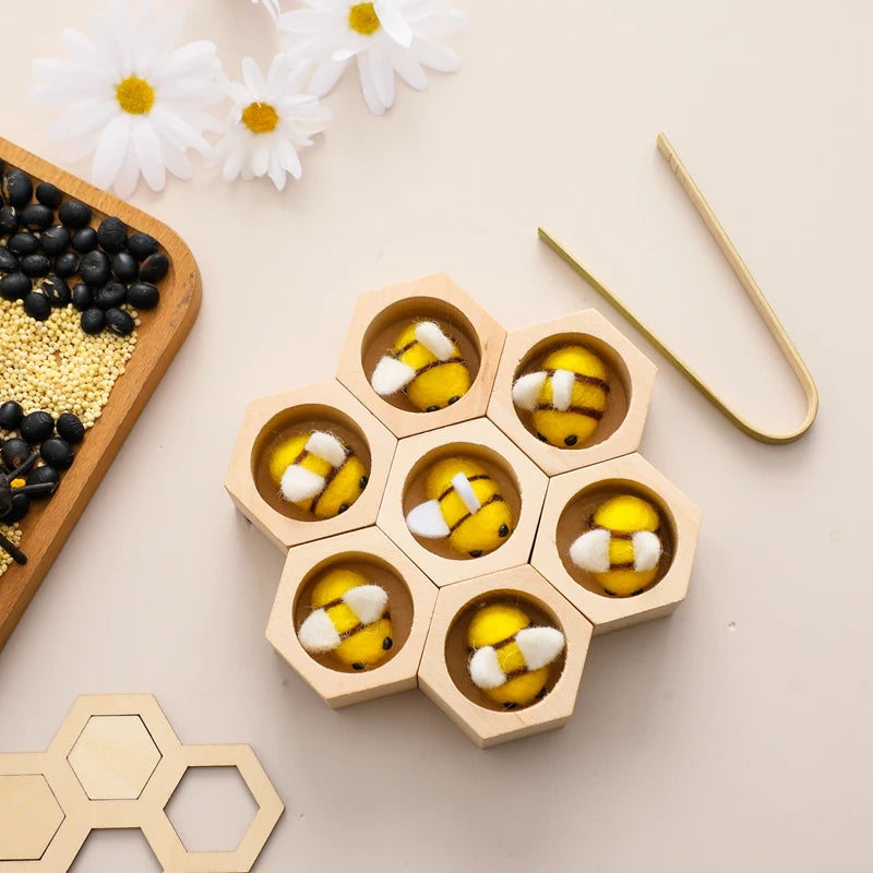 Wooden Bee Puzzle Toy Montessori Fine Motor Skill Game