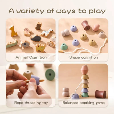 Baby Animal Threading Toys Wooden Montessori Finger Exercise