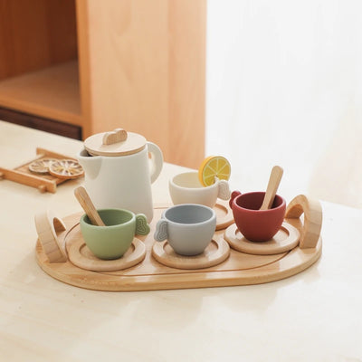 Baby Play House Afternoon Tea Set Wooden Coffee Machine Toy