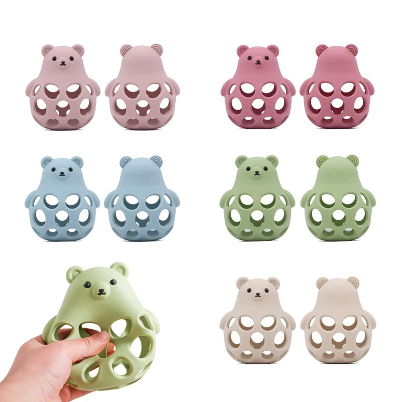 Silicone Cartoon Bear Teether for 0-12 Months - Sensory Toddler Teething Toy