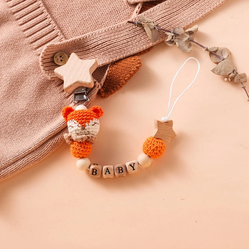 Personalized Baby Pacifier Clip & Crochet Animal Teether Teething Toy Accessory