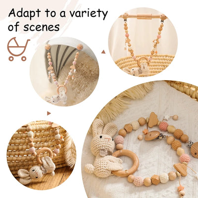 Baby Wooden Crochet Stroller Toys Hanging Rattle and Animal Mobiles