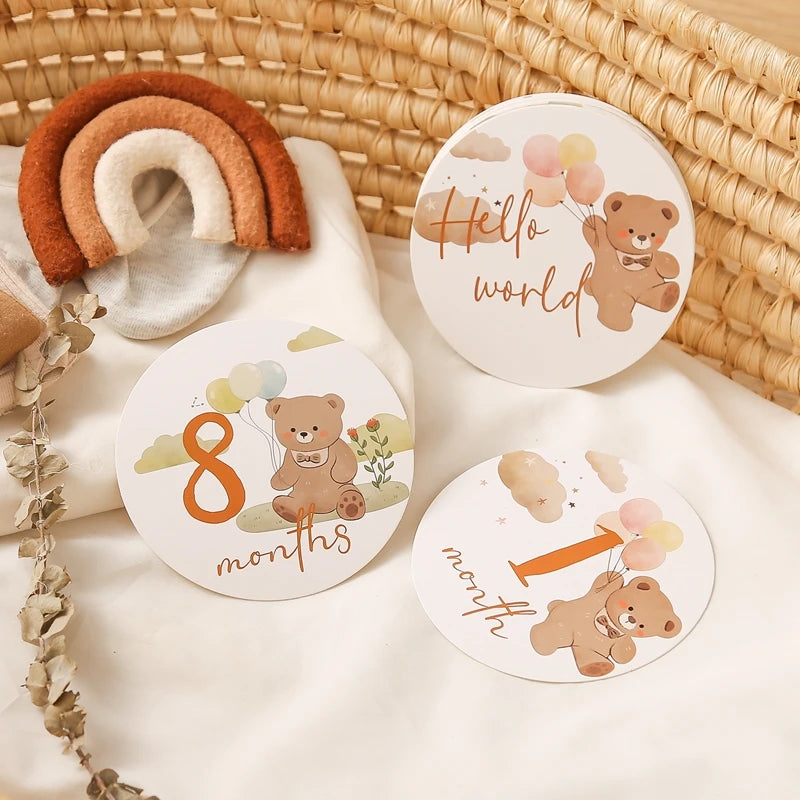 Newborn Milestone Cards Cartoon Bear Photography Props (0-12 Months)