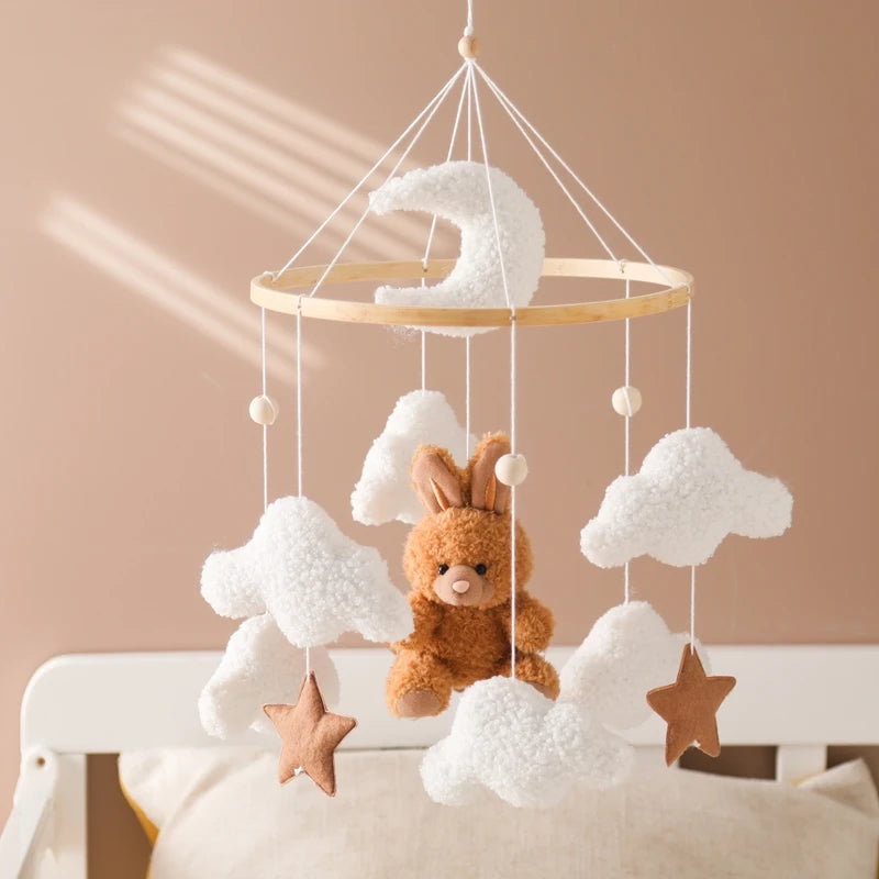 Wooden Crib Mobile with Brown Bunny – Bed Bell and Crib Bracket for Babies