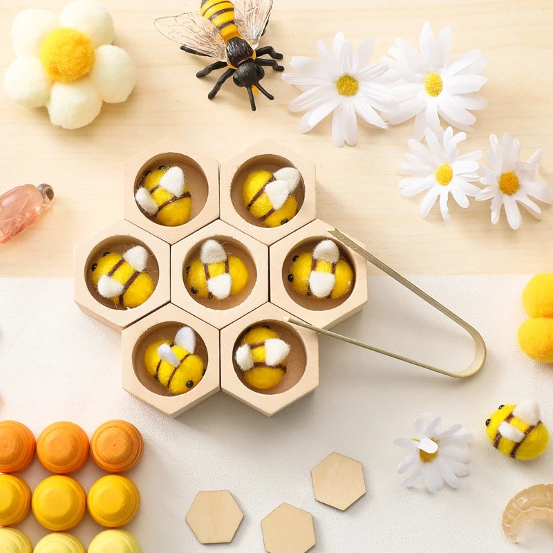 Wooden Bee Puzzle Toy Montessori Fine Motor Skill Game