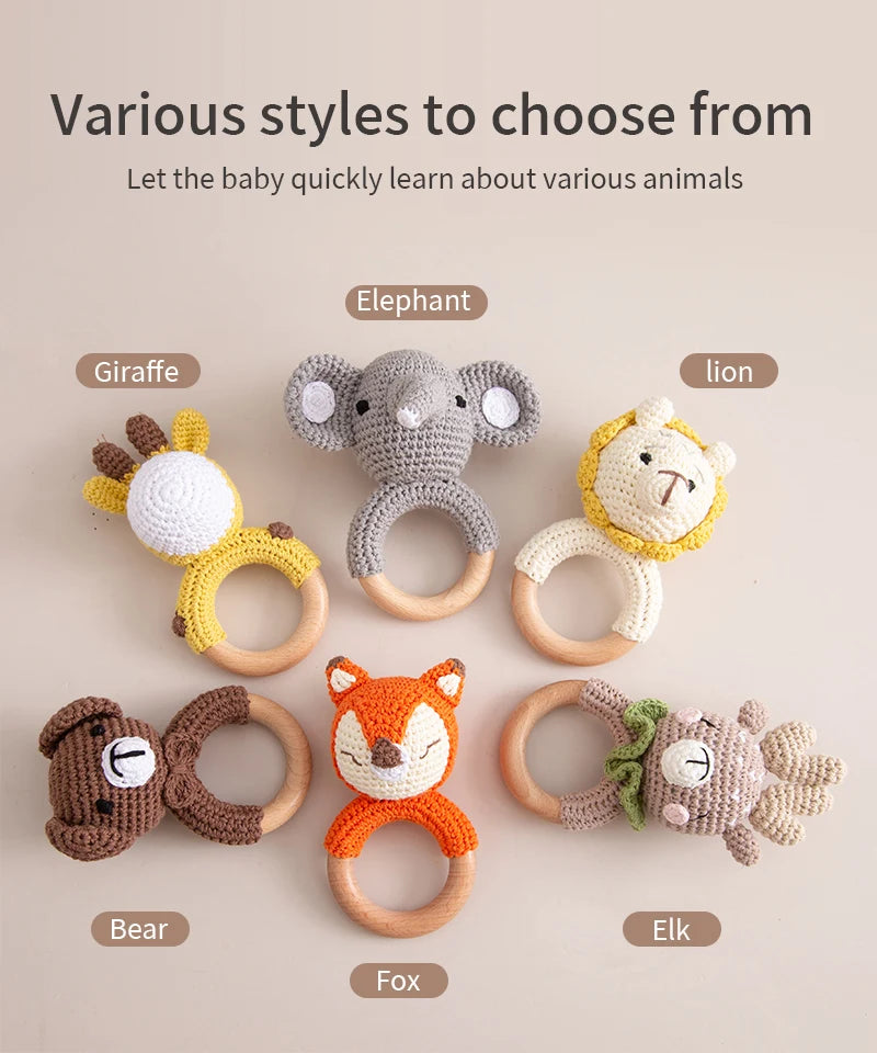 Baby Animal Crochet Rattle Teether with Music Bell