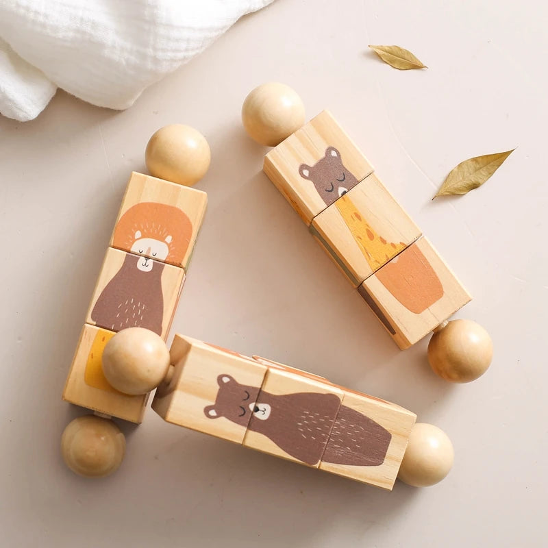 Wooden Animal Teether & Rattle for Newborns (0-12 Months)