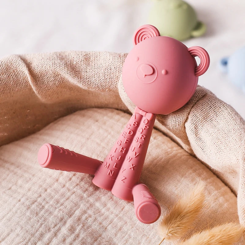 Silicone Bear Rattle Teether Tactile Toy for Newborns (0-12 Months)