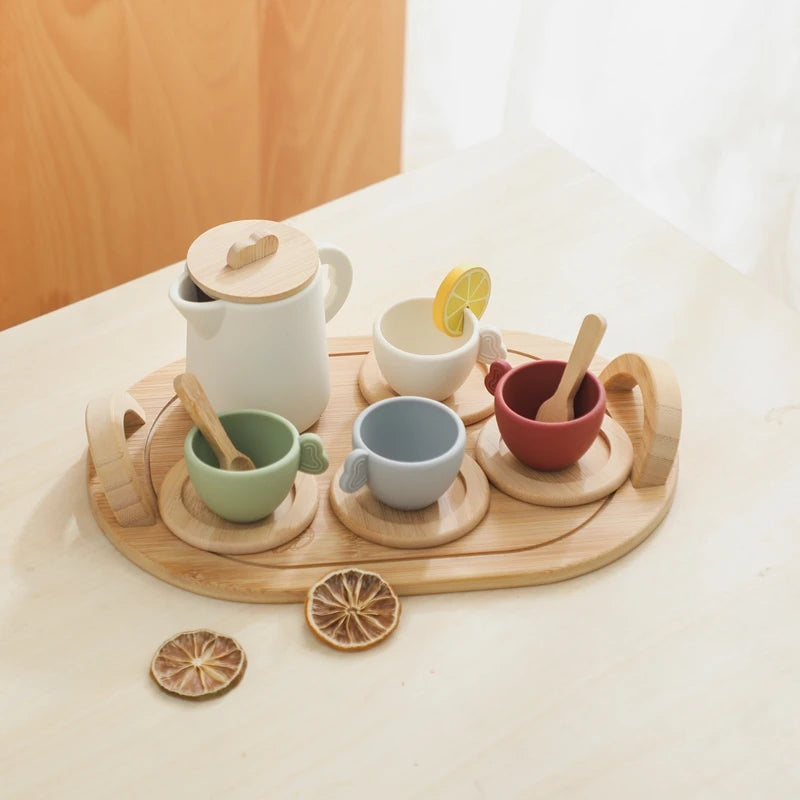 Baby Play House Afternoon Tea Set Wooden Coffee Machine Toy