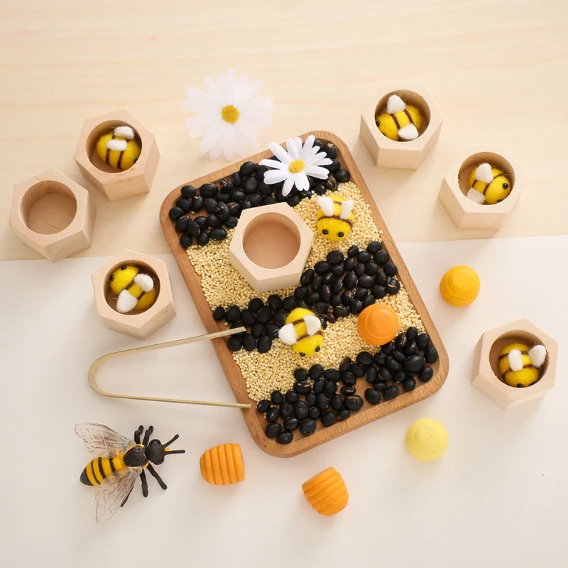 Wooden Bee Puzzle Toy Montessori Fine Motor Skill Game