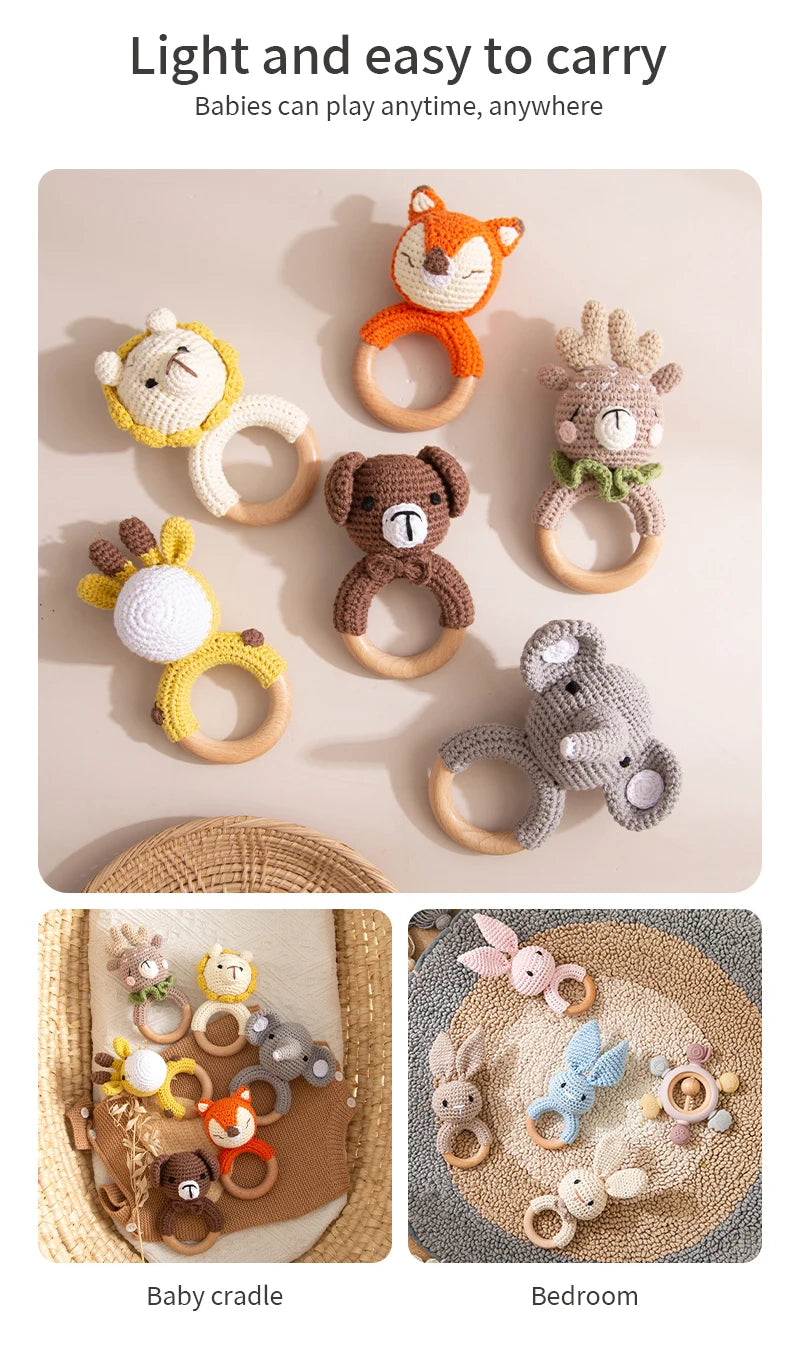 Baby Crochet Teether Bunny & Wooden Rattle Toy