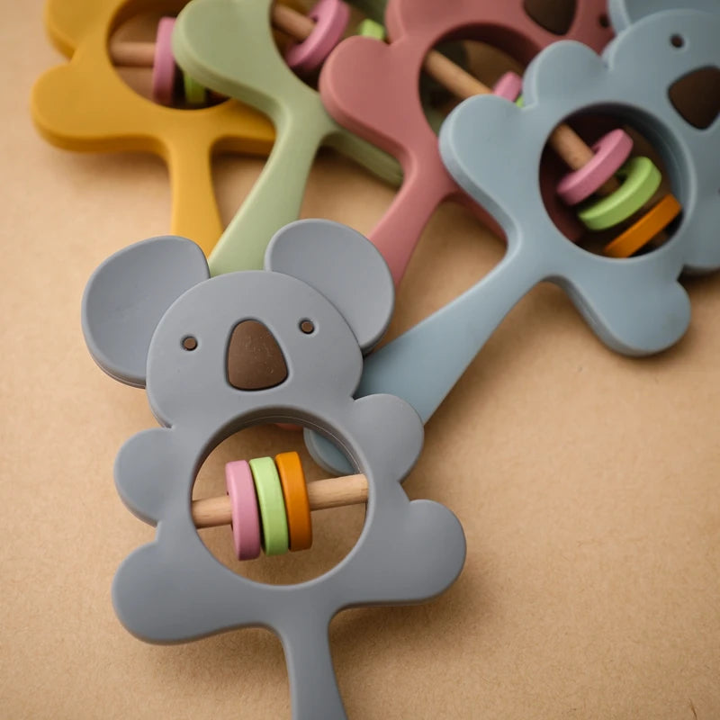 Silicone Koala & Elephant Teether Rattles BPA Free Baby Toys