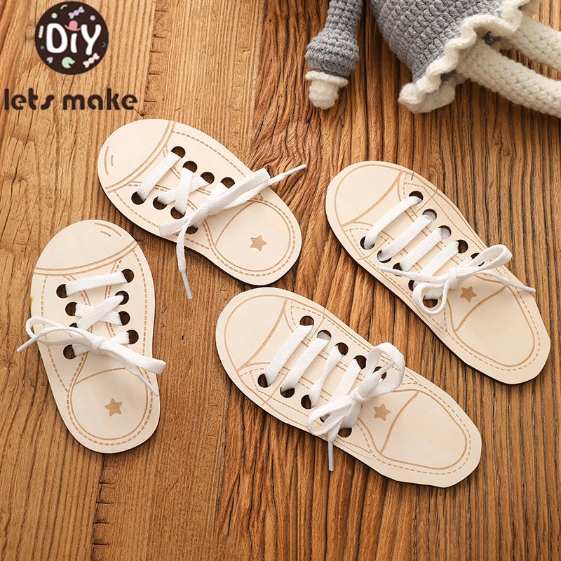 Wooden Lacing Shoe Toy for Learning to Tie Laces"