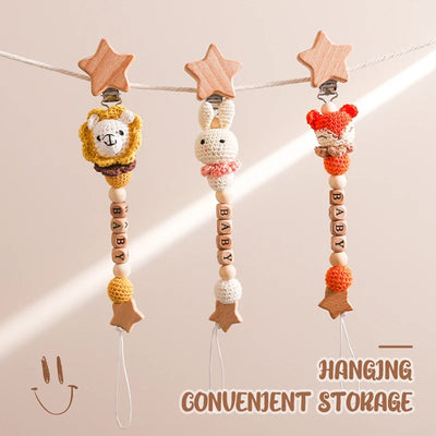 Personalized Baby Pacifier Clip & Crochet Animal Teether Teething Toy Accessory