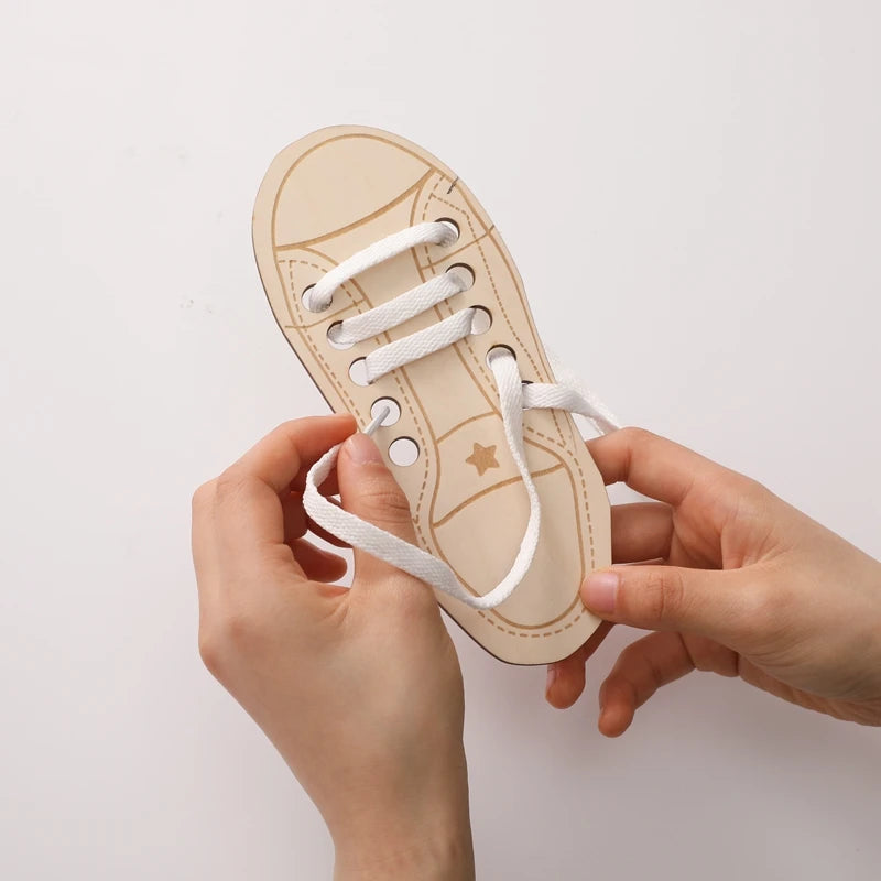 Wooden Lacing Shoe Toy for Learning to Tie Laces"